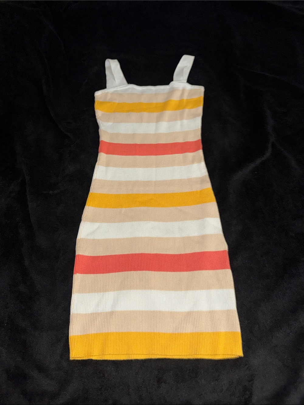 Sleeveless Striped Knit Dress in White, Yellow & Coral